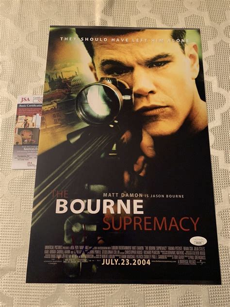 Matt Damon Signed Poster The Bourne Supremacy 12 X 18 JSA Authenticated ...