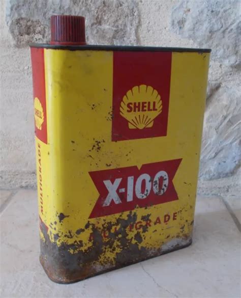 ANCIEN BIDON D HUILE Moteur SHELL X 100 Jaune France Vintage Oil Can