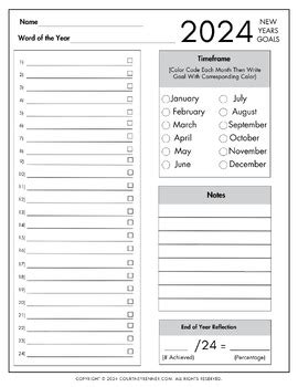 new year resolution worksheet printable by Courtney Benner | TPT