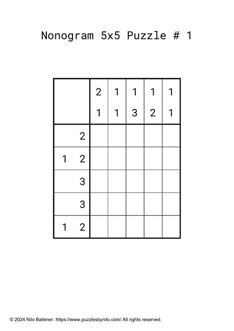 Free Downloadable Nonogram Puzzle Easy # 1 — Puzzles By Nilo