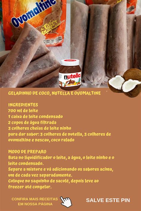 RECEITA GELADINHO GOURMET COCO NUTELLA E OVOMALTINE Cooking Recipes