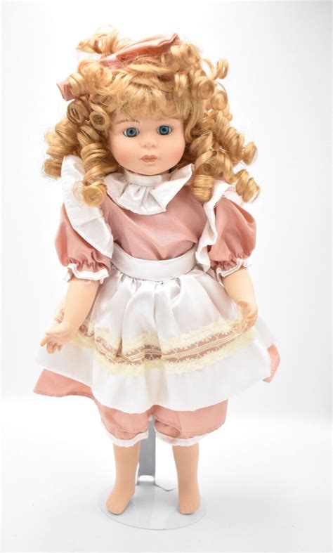 Vintage Porcelain Doll Blonde Hair Blue Eyes Pink Dress Etsy