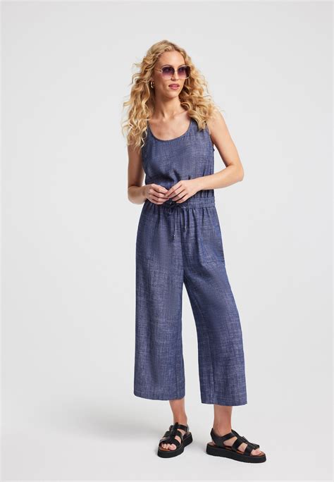 Womens Blue Linen Blend Jumpsuit Peacocks