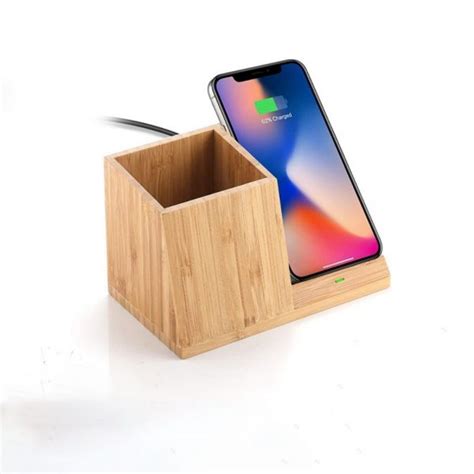 Eco Friendly Bamboo Wireless Charger With Pen Pot Vanova Technology