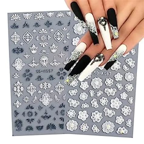 Flowers Nail Stickers 5d Stereoscopic Embossed Decals 3d Temu