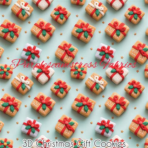 D Christmas Gift Cookies Cotton Lycra Purpleseamstress Fabric