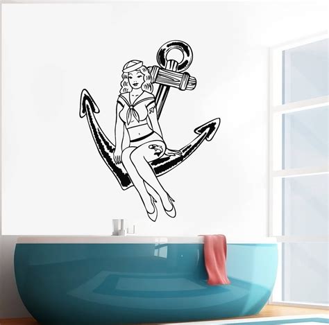 Pin Up Girl Vinyl Wall Decal Beautiful Art Anchor Marine Style Etsy