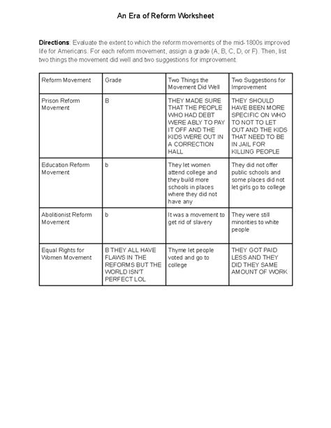 Ethan S Of An Era Of Reform Worksheet An Era Of Reform Worksheet Directions Evaluate The