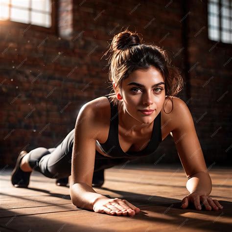 Premium Photo Smiling Athletic Woman Doing Planking Fitness Exercise