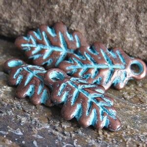 Green Patina Mykonos Greek 20mm Leaf Charm 4 Pc Metal Casting Greek