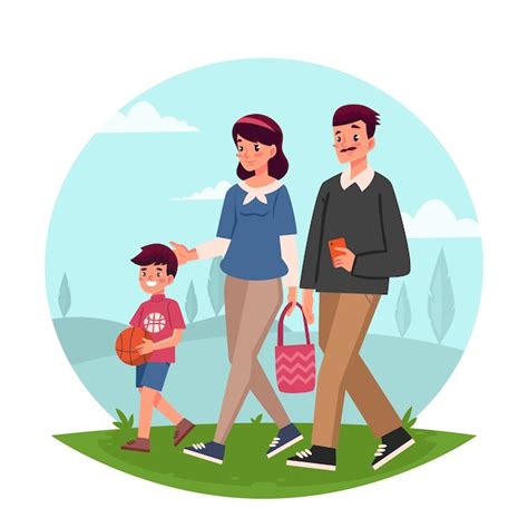 Padre E Hijo Caminando En El Parque Vector Gratis