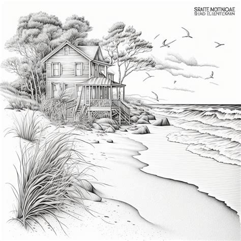 Beach Scenery Coloring Pages Art Instant Download Digital AI Artwork ...