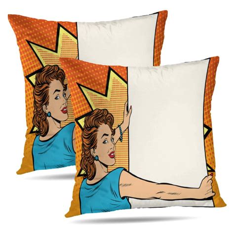 Lalilo Throw Pillow Covers Pop Art Woman Retro Space Announcement Cushion Cover 18 X 18 2