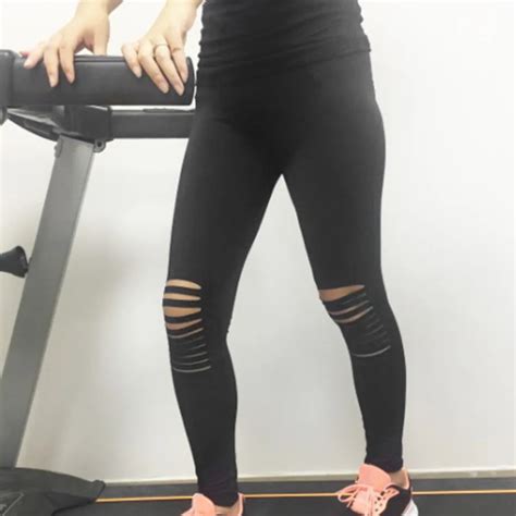 Super High Elastic Large Size Women Leggings Fashionable Ripped Hole