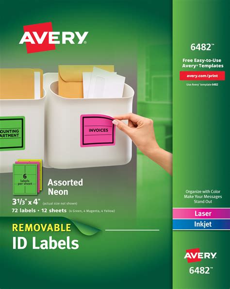 Avery Removable Labels Assorted Neon Colors 72 Labels (6482) | Avery.com