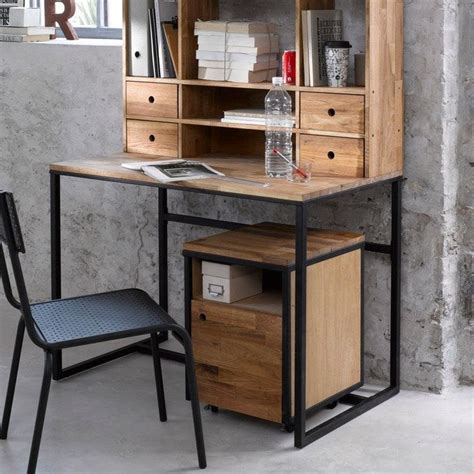 Bureau chêne et métal avec rehausse hiba noir bois La Redoute