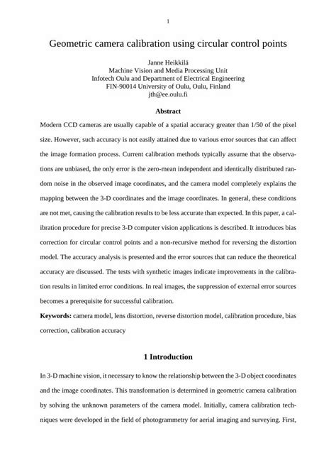 Pdf Geometric Camera Calibration Using Circular Control Pdf