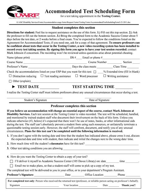 Fillable Online Uwrf Accommodated Test Scheduling Form Uwrf Fax Email