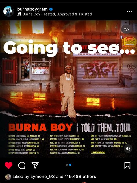 Tour Dates Burna Boy 🫶🏾 แกลเลอรีที่โพสต์โดย Jay In A Day Lemon8