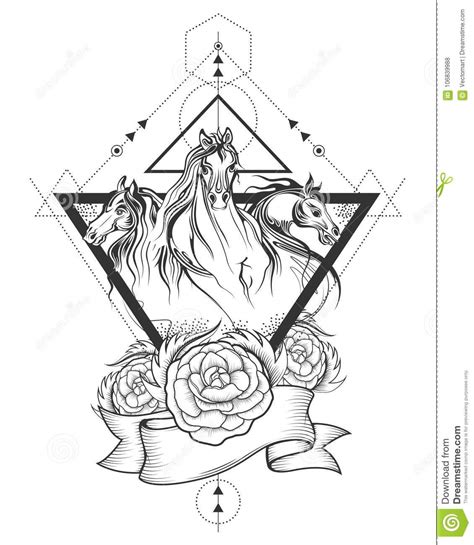 Tattoo Art Design of Horse Racing in Line Art Stock Vector ...