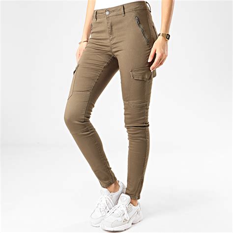 Vero Moda Pantalon Cargo Slim Femme Hot Seven Vert Kaki