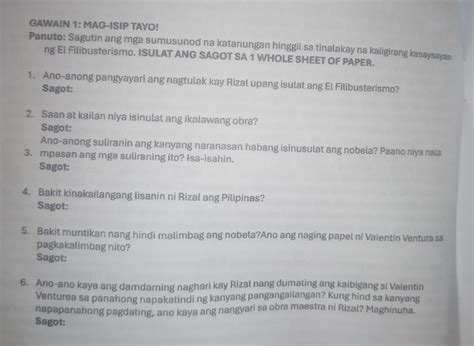 Solved GAWAIN 1 MAG ISIP TAYO Panuto Sagutin Ang Mga Sumusunod Na