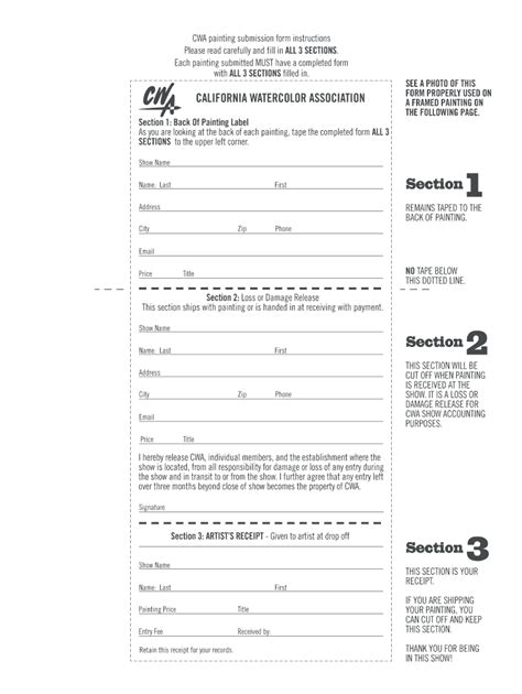 Fillable Online Cwa Painting Submission Form Instructions Fax Email