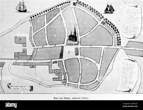 historic town map  kiel    century    important buildings  streets