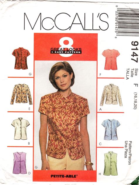 Mccalls Misses Button Front Top Blouse Sleeveless Sleeve Etsy