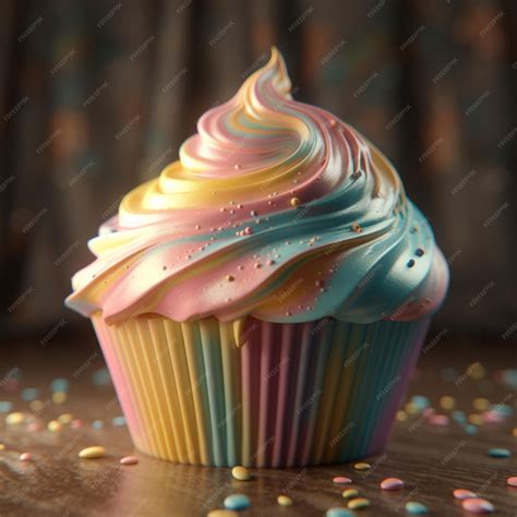 Premium AI Image | A colorful cupcake with a rainbow colored frosting on the top.