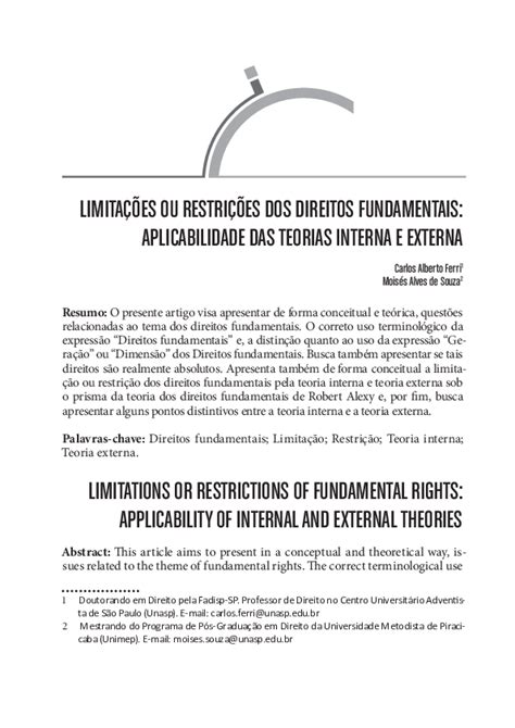 Teoria Interna E Externa Dos Direitos Fundamentais - (PDF) Limitações Ou Restrições Dos Direitos Fundamentais ...