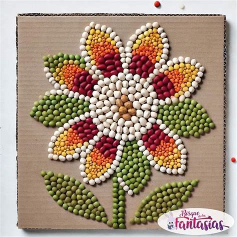 Seed mosaic flower | Colorful floral seed mosaic, Pulses craft for kids ...