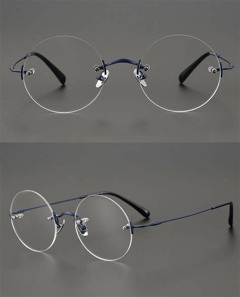 Gatenac Unisex Rimless Round Titanium Frame Eyeglasses Gxyj647 Blue