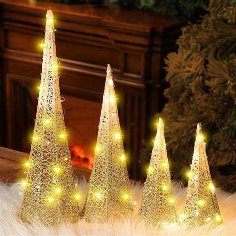 Amazon Vihose Pcs Lighted Christmas Cone Trees Glitter White And