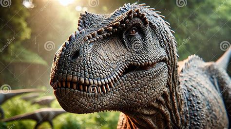 Close Up Image Of A Dinosaur With Detailed Scaly Skin And Sharp Teeth