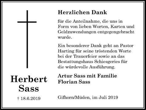 Traueranzeigen Von Herbert Sass Trauer Anzeigen De