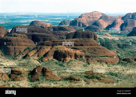 Close-up, Aerial view of a section of Kata Tjuṯa, in the Uluru-Kata ...