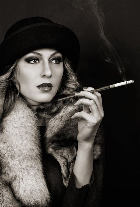 Retro Woman Portrait Smoking Lady Stock Image Image 50037053