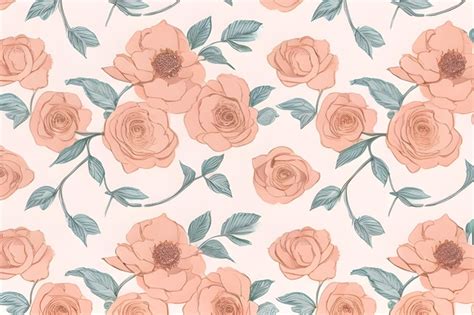 Premium Photo A Floral Wallpaper With Pink Roses And Green Leaves