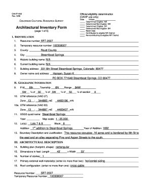 Fillable Online Steamboatsprings Architectural Inventory Form