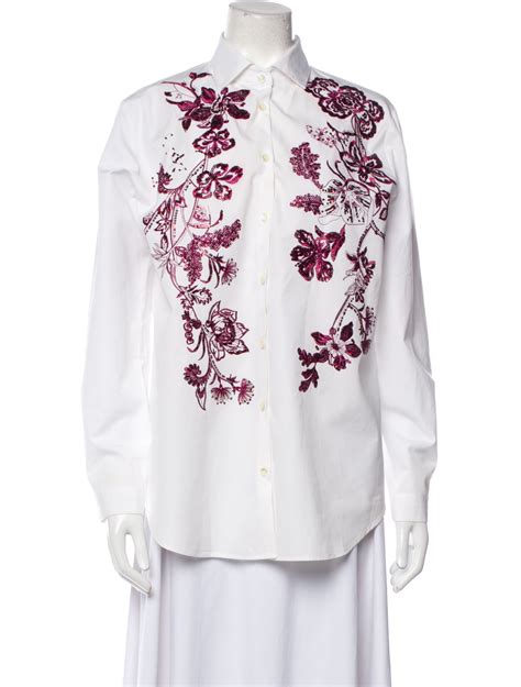 Etro Printed Long Sleeve Button Up Top White Tops Clothing