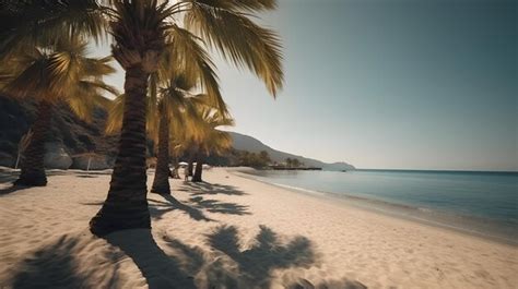 Premium Photo Palmy Trees And A Glistening Sandy Beach Create A