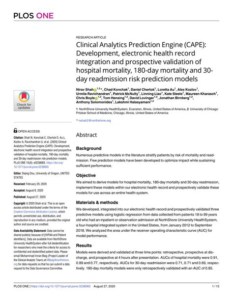 Pdf Clinical Analytics Prediction Engine Cape Development