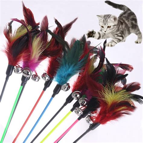 Interactive Feather Stick Cat Toy With Bell Attached That Kittens Just