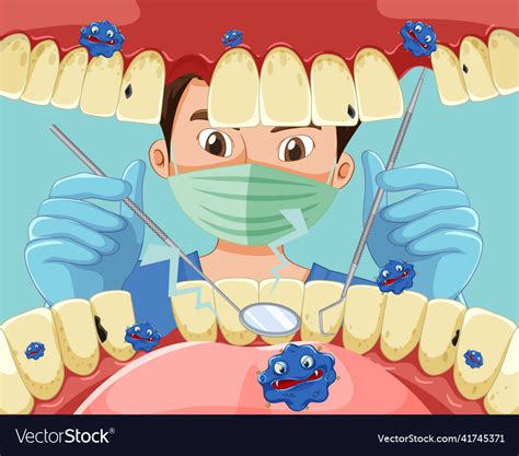 Dentist Holding Instruments Examining Patient Vector Image