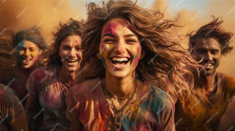 Premium Ai Image People Celebrating Holi Festival Colors Nepal Bright