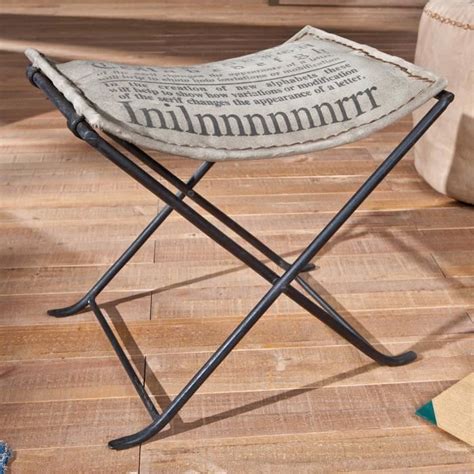 Tabouret Pliant Chaise Pliante Vintage Design Robuste En Toile De Jute