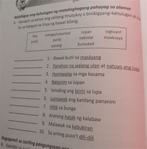 Hanapin Sa Kahon Ang Salitang Tinutukoy O Binibigyang Kahulugan At