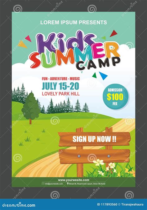 Kids Summer Camp Banner Poster Design Template For Kids Stock Vector