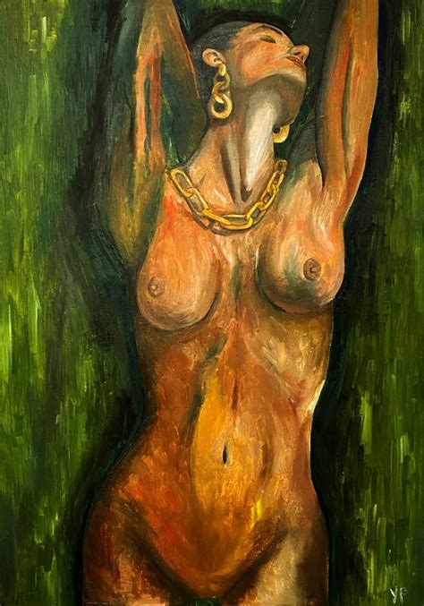 Nude And Minds Original Oil Painting Green Erotic Female Painting By